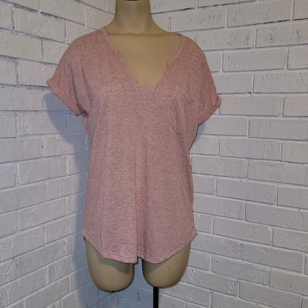 Charlotte Russe Light Red Heather V-Neck T-Shirt, Size Small
